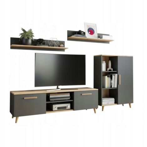 OSLO FURNITURE Wohnwand, Artisan Eiche, Anthrazit, Skandinavischer Stil WOHNZIMMER