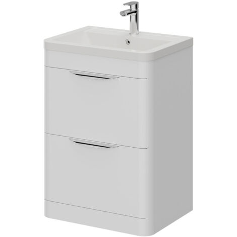 Oslo Gloss White 600mm Floor Standing 2 Drawer Vanity Unit and Ceramic Basin with 1 Tap Hole
