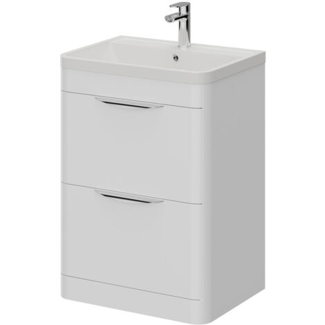 Oslo Gloss White 600mm Floor Standing 2 Drawer Vanity Unit and Polymarble Basin with 1 Tap Hole