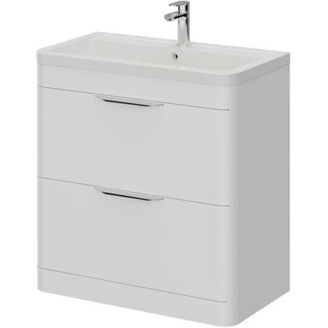 Oslo Gloss White 800mm Floor Standing 2 Drawer Vanity Unit and Ceramic Basin with 1 Tap Hole