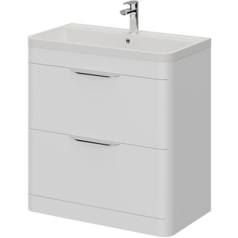 Oslo Gloss White 800mm Floor Standing 2 Drawer Vanity Unit and Polymarble Basin with 1 Tap Hole
