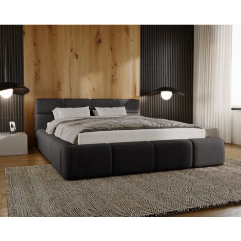 Oslo Lit adulte 140x200, lit avec Rangement, lit capitonné - tissu velours Noir (Magic Velvet 2219)