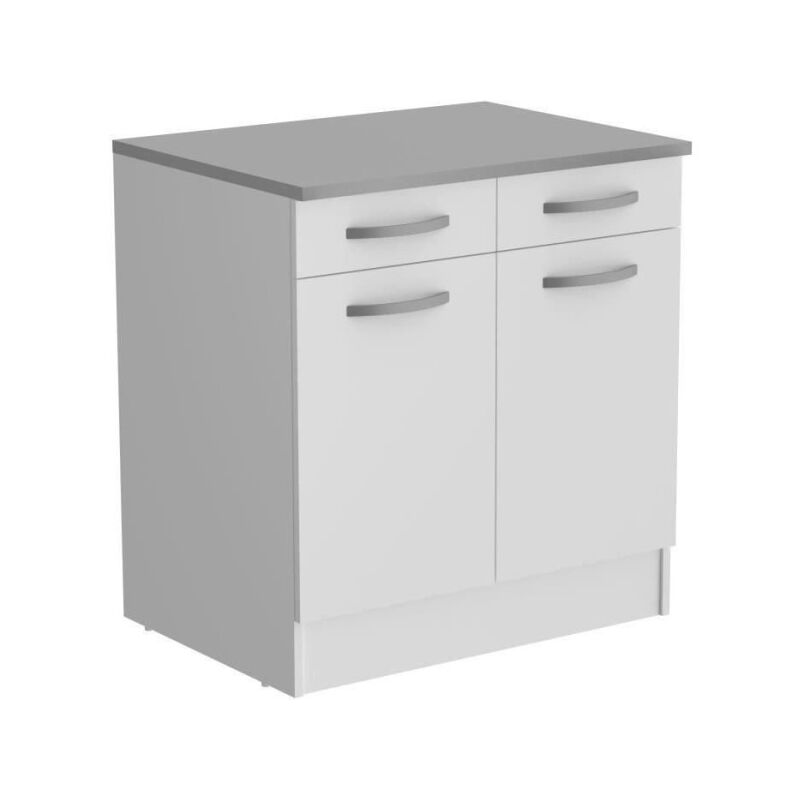 Oslo Meuble Bas 2 portes + 2 tiroirs + plan - Blanc - l 80 x p 60 x h 86 cm