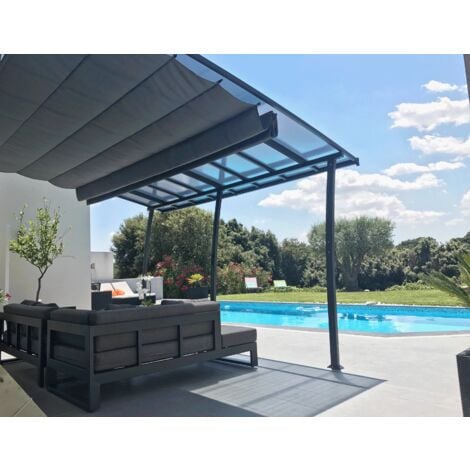 Oslo - Pergola Adossee En Aluminium/Acier 3,5X4M Et Panneaux Polycarbonate