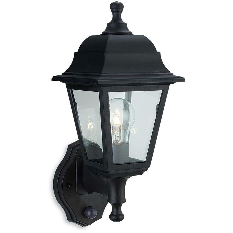 Oslo - 1 Light Outdoor Wall Lantern - Uplight With Pir Black Resin IP44, E27 - Firstlight