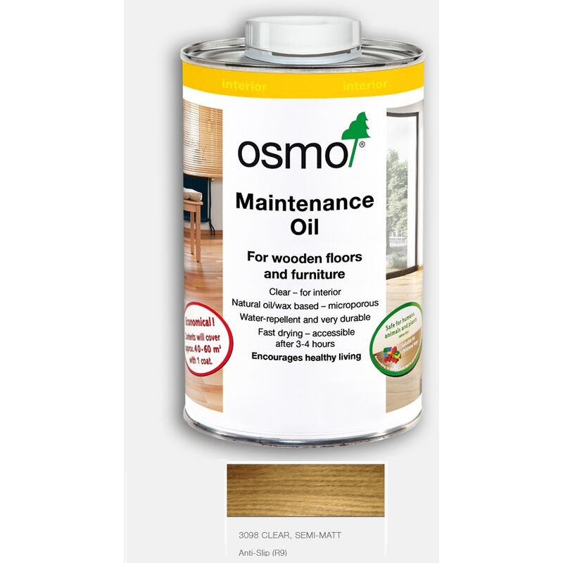 Osmo Maintenance Oil - Clear- Semi-Matt (Anti-Slip) R9 - 1 Litre