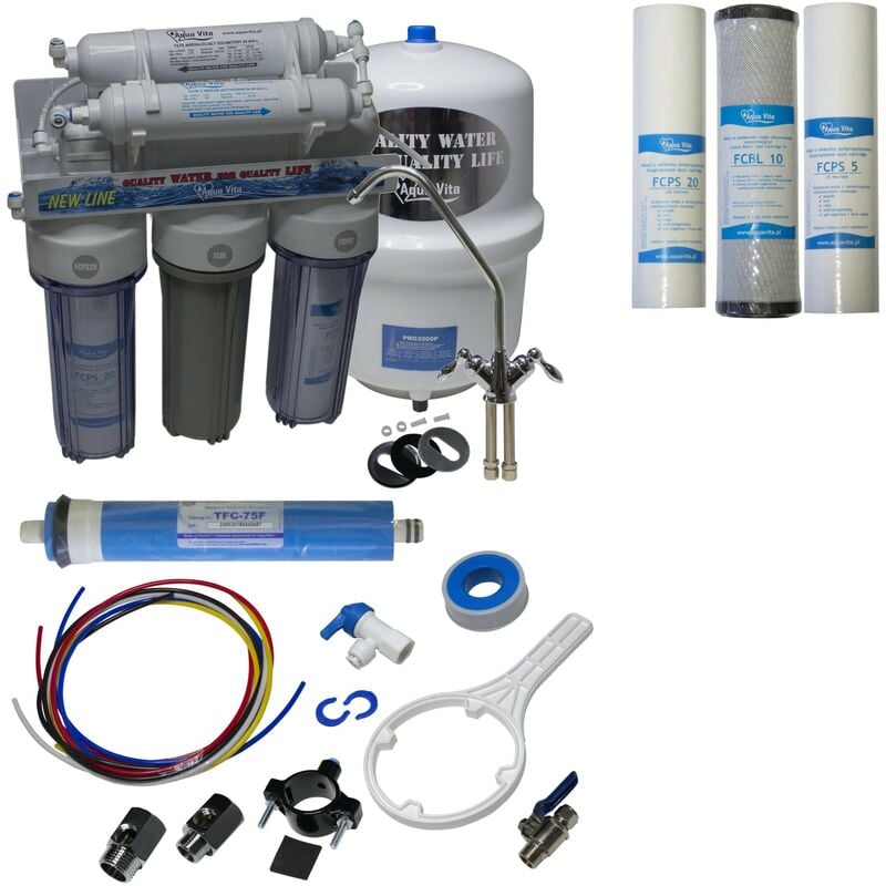 Viva - Osmoseur domestique 6 étapes de filtration RO6 75GPD + Jeu de cartouches (3 pièces)