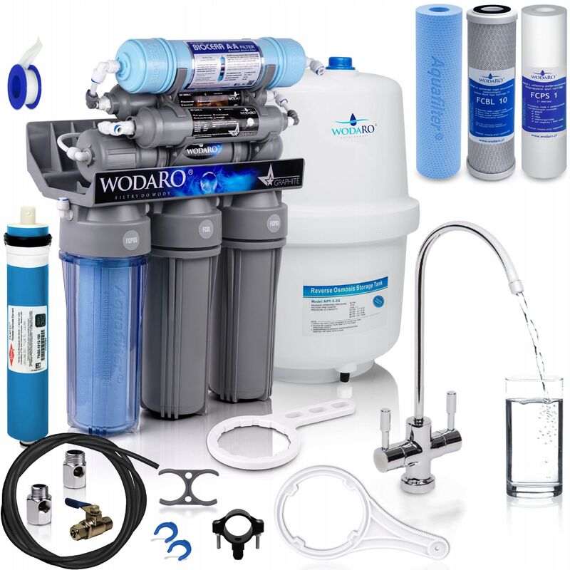 Viva - Osmoseur domestique 7 étapes de filtration RO7 wgr gris + Jeu de cartouches (3 pièces)