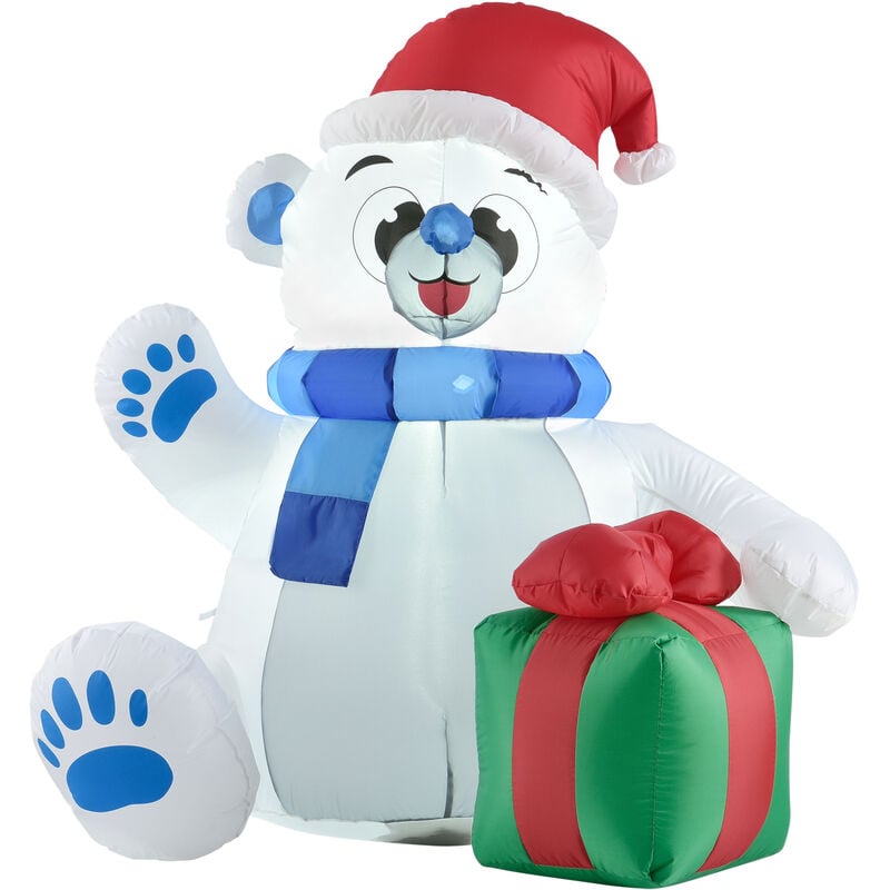 

Oso polar de Navidad Autoinflable iluminada por LED - 120 x 100 x 70 cm - con Regalo - Figura de navideño - Decoración De Jardín o Casa