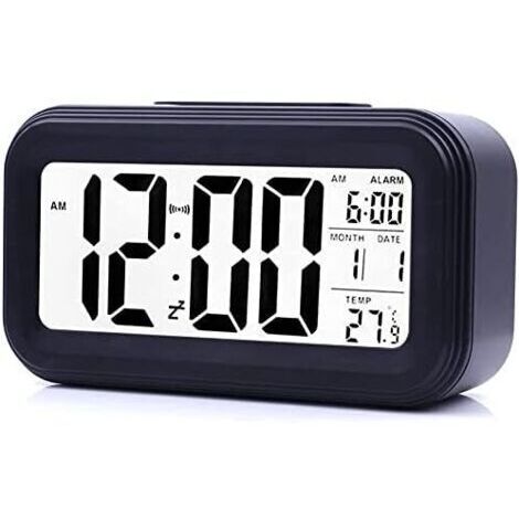 Osqi – Réveil lumineux enfant à pile – Grand écran LED haute définition – Affichage de la température – Fonction Snooze – Éclairage intelligent