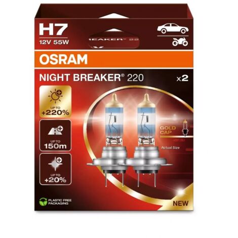Osram – Ampoule halogène H7 64210NB2202HB – 220% de lumière en plus – Faisceau jusqu'à 150m – Culot PX26d pour éclairage voiture - Y374763