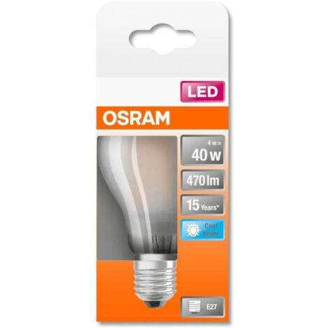 Osram – Ampoule LED E27 4W 470lm 4000K blanc froid – Verre dépoli – Remplace 40W incandescence – Angle de rayonnement 300°