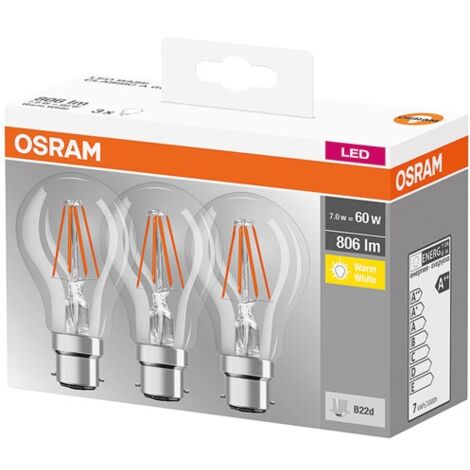 OSRAM - Ampoule led standard claire filament 7W B22 chaud bte 3