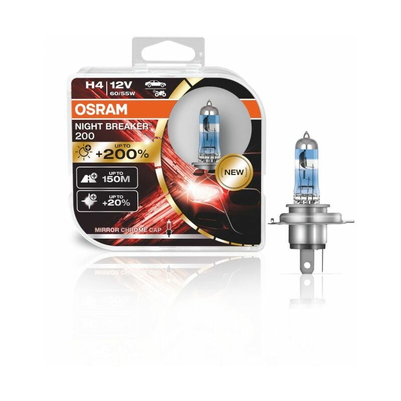 Kit 2 Ampoules Halogène auto Osram NIGHT BREAKER® 200 H4 64193NB200-HCB - Transparent