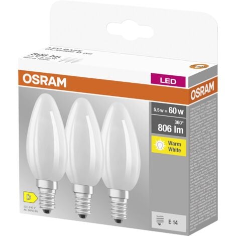 OSRAM Lampe à filaments Star, E14-base, verre dépoli ,Blanc chaud (2700K), 806 Lumen, Remplacement de la traditionnelle 60W-Ampoules 3-Pack - White
