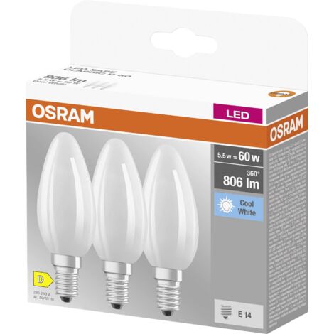 OSRAM HOMELIGHTING 4058075592575 LED CEE D (A - G) E14 forme de flamme 5.5 W = 60 W blanc froid (Ø x L) 35 mm x 100 mm 3 pc(s) Y643313