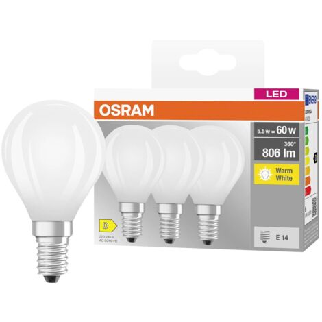 OSRAM HOMELIGHTING 4058075592599 LED CEE D (A - G) E14 forme de goutte 5.5 W = 60 W blanc chaud (Ø x H) 45 mm x 45 mm 3 pc(s) Q515213