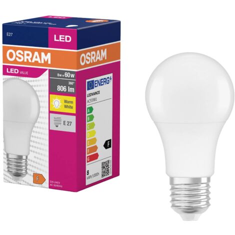 OSRAM HOMELIGHTING 4099854109775 LED CEE F (A - G) E27 forme de poire 8.5 W = 60 W blanc chaud (Ø x H) 60 mm x 60 mm 1 pc(s) Q519223