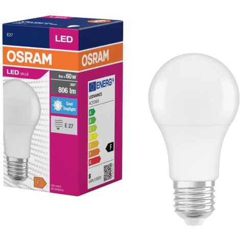 OSRAM HOMELIGHTING 4099854109829 LED CEE F (A - G) E27 forme de poire 8.5 W = 60 W blanc froid (Ø x H) 60 mm x 60 mm 1 pc(s) Q519233