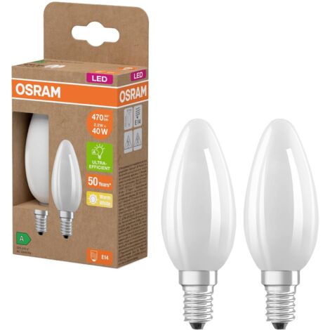 OSRAM HOMELIGHTING 4099854253805 LED CEE A (A - G) E14 forme de flamme 2.2 W = 40 W blanc chaud (Ø x H) 35 mm x 35 mm 2 pc(s) A900873