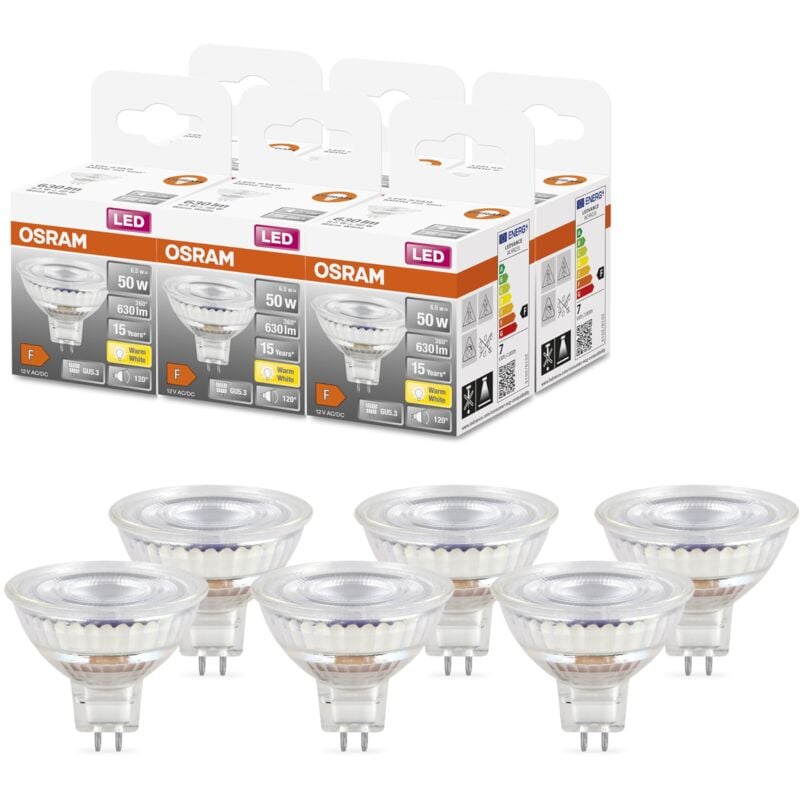 Image of Osram - Lampada led led spot MR16 gl 50 con riflettore, a bassa tensione, attacco retrofit GU5.3, 6.5W, 630lm, 2700K, luce bianca calda, basso