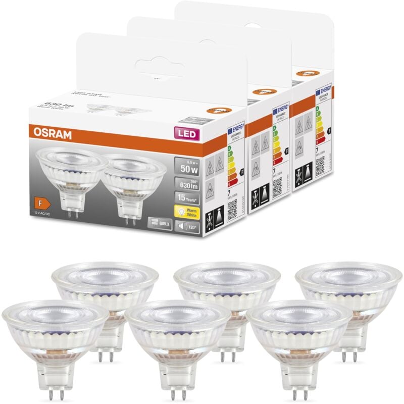 Image of OSRAM Lampada LED LED SPOT MR16 GL 50 con riflettore, a bassa tensione, GU5.3, confezione doppia, 6.5W, 630lm, 2700K, luce bianca calda, consumo