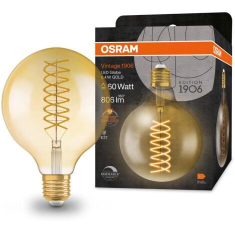 OSRAM Lampada LED Vintage 1906 Classic GLOBE125 FIL 60, E27, Dimmerabile, Forma Globo, Oro, 8.4 W, 806 lm, 2400 K, Luce Bianca molto calda, basso consumo, lunga durata