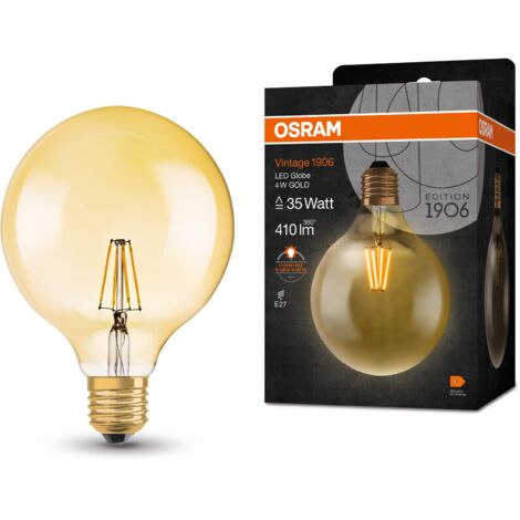 OSRAM Lampada LED Vintage 1906 Classic Globe125 FIL, E27, globo, oro, 4W, 410lm, 2400K, luce bianca molto calda, filamento magnetico, basso consumo energetico, lunga durata