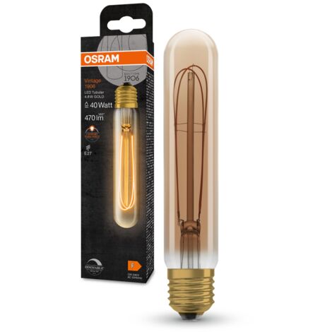 Osram Lampada LED Vintage 1906 tinta dorata, 4.8 W, forma ottima del tubo calzino di 32 mm di diametro e E27, bianca calda, dimmerabile, fino a 15.00LEDVANCE ore di servizio di servizio
