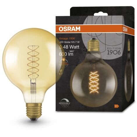 OSRAM Lampada LED Vintage 1906 vetro dorato, 4,8W, 420lm, forma Globo con diametro 125mm e attacco E27, luce bianca calda, filamento a spirale, dimmerabile, durata fino a 15.000 ore