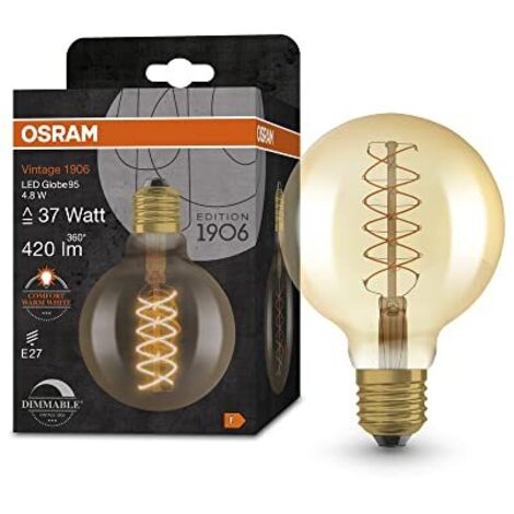 OSRAM Lampada LED Vintage 1906 vetro dorato, 4,8W, 420lm, forma Globo con diametro 95mm e attacco E27, luce bianca calda, filamento a spirale, dimmerabile, durata fino a 15.000 ore