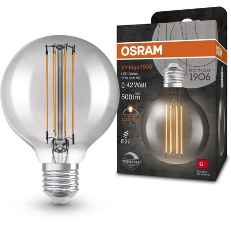 Osram Lampade a LED Dimmabile, Edizione vintage, 42 Watt Sostituzione, E27, G80, 1800 Kelvin, luce di comfort caldo, vetro trasparente, pacchetto singolo