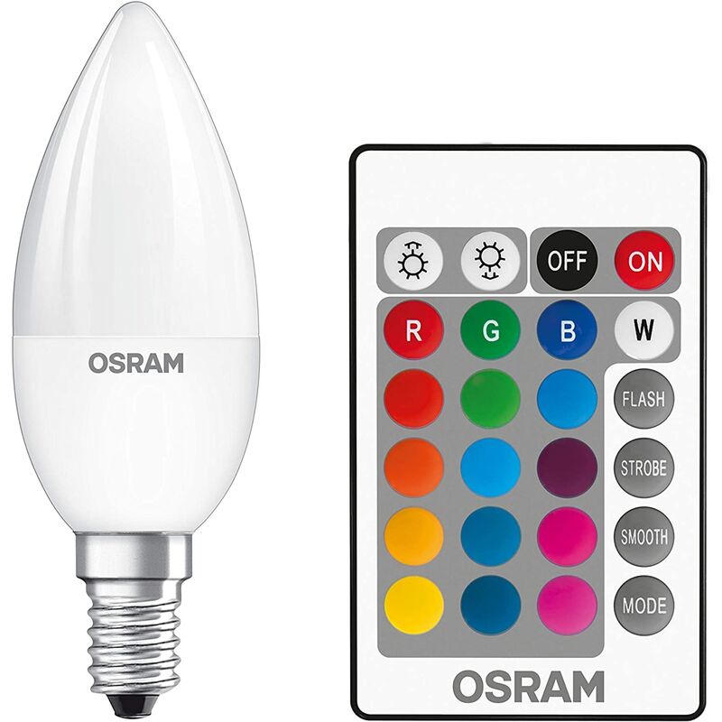 Set 2 Lampadine 4.5W led RGB+Warm White 2700K Attacco E14 Con Telecomando - Osram