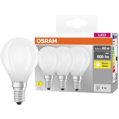 OSRAM Lampe à filament star, E14-base, verre dépoli ,Blanc chaud (2700K), 806 Lumen, Remplacement de la traditionnelle 60W-Ampoules 3-Pack