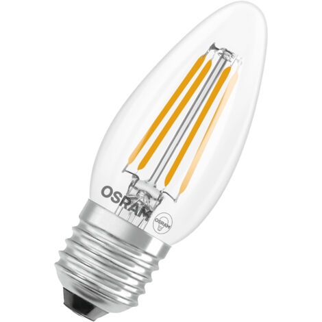 OSRAM Lampe LED  Superstar B40 à filament en forme de bougie, intensité variable, blanc chaud 2 700 K, 3,4 W, E27, transparente, 470 lm, 15 000 h, pour lustres et appliques murales