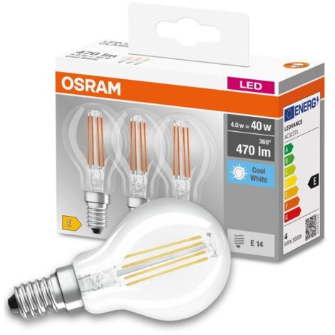 OSRAM LED-Lampe BASE CLASSIC P, E14, EEK: E, 4 W, 470 lm, 4000 K, 3 Stück