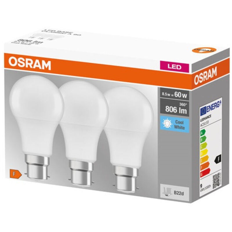 Osram - Led-lampe Sockel, B22d Kaltweiß 4000 K 8, 50 W Matt Led Base Classic A