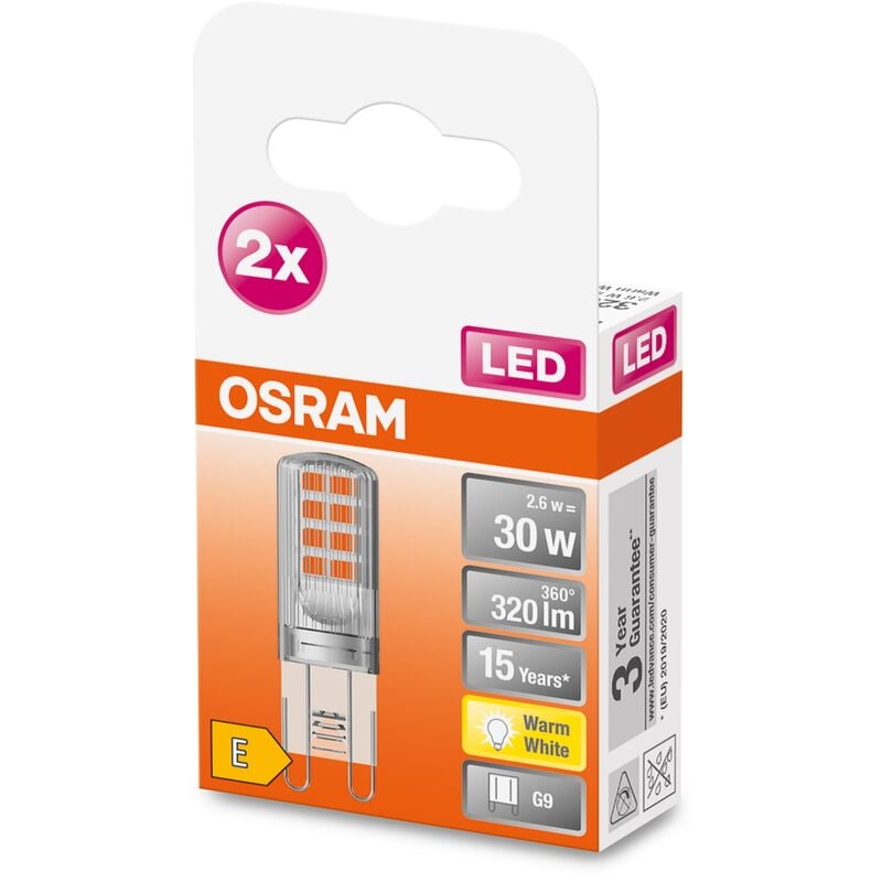 

OSRAM LED PIN G9 Lote de 2 x Bombilla LED G9, 2,60W , 30W equivalente a, 2700 K , Blanco cálido