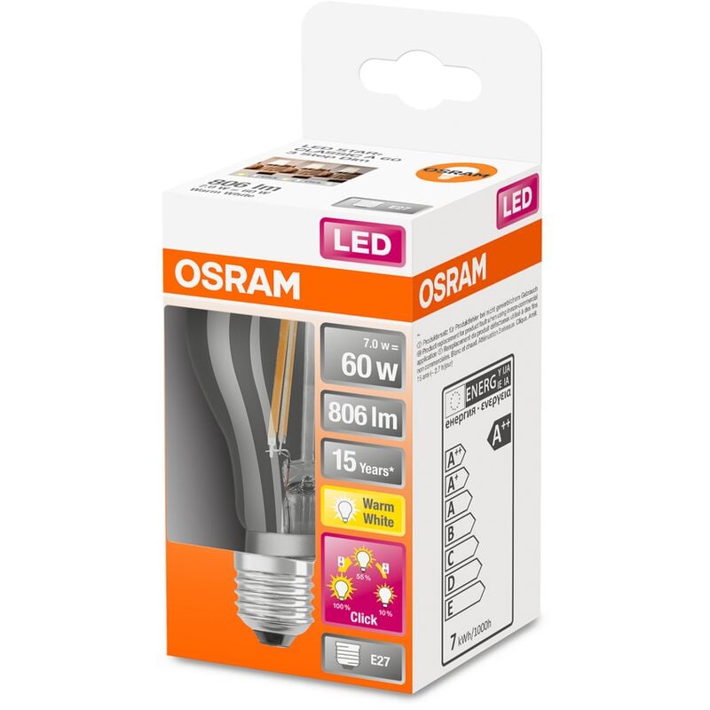 

LED Retrofit RGBW bombilla con mando Bombilla LED , Casquillo E27 , 2700 K , 9 W , Equivalente a 60W , mate , Blanco cálido - Osram