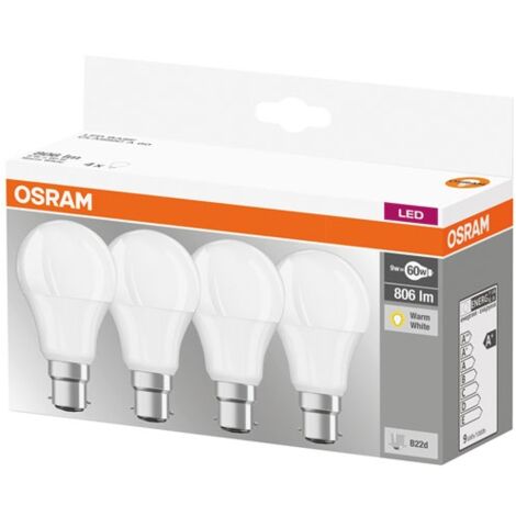 OSRAM - LED standard dépolie avec radiateur 8.5W=60W B22 chaud x 4