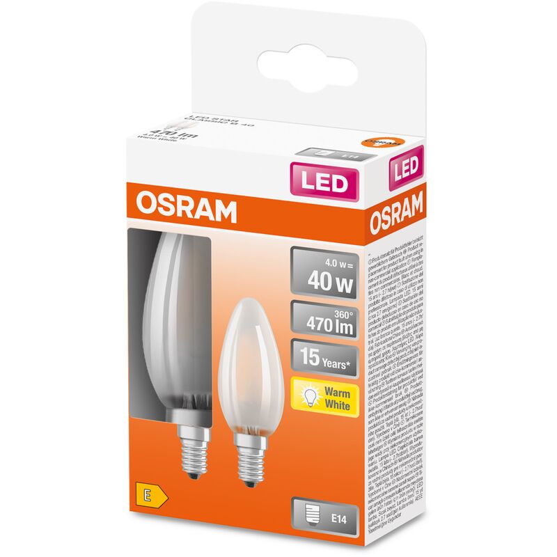 

LED Star Classic B 40 FS - Bombilla (filamento blanco cálido, E14, 2 unidades) - Osram