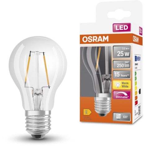 OSRAM LED Superstar Classic A25 LED Dimmibile LED per presa E27, forma della pera, FIL, 250 lumen, bianco caldo, 2700k, sostituzione per lampadine da 25 W convenzionali, 1 pacco