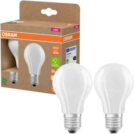 OSRAM LED Superstar Classic LED-Lampe A 40 in klassischer Kolbenform aus gefrostetem Glas, 2.2 W, 470 lm, E27 Fassung, warmweißes Licht mit 2700 K, EEK A, 60 mm Durchmesser, 2er-Pack