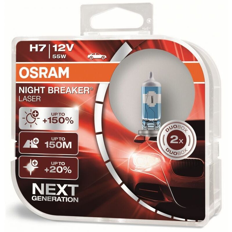 Kit 2 ampoules Halogène auto Osram NIGHT BREAKER® LASER H7 12V 64210NL-HCB - Transparent
