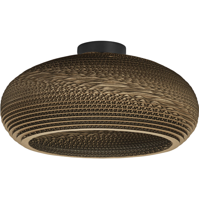 Plafonnier Decor Cardboard Drop marron en carton ondulé, léger, E27, 400 mm de diamètre, abat-jour en matériau recyclé, durable grâce à sa source