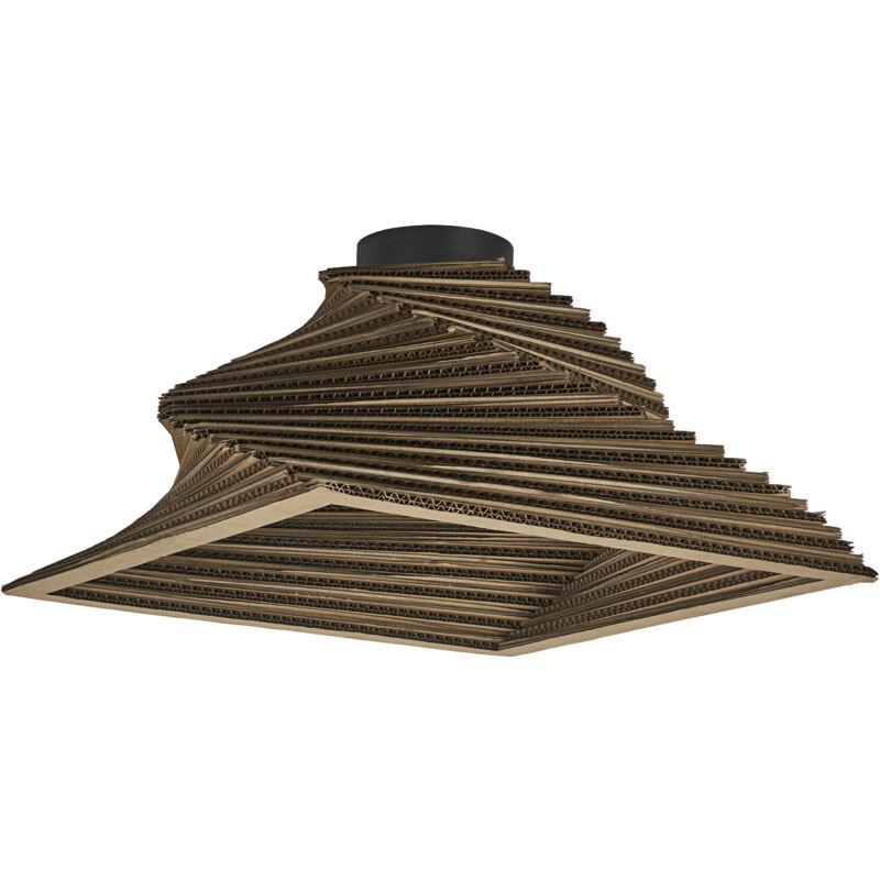 OSRAM Plafonnier Decor Cardboard Square Turn marron en carton ondulé, E27, 400 mm de diamètre, abat-jour en matériau recyclé, durable grâce à sa