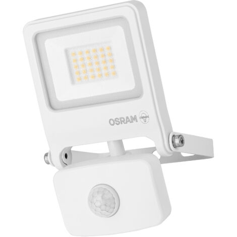OSRAM Projecteur LED  ENDURA FLOOD PC 20 W avec capteur, blanc chaud 3 000 K, 1 800 lumens, IP44, détecteur IR, coupure lumière du jour, blanc