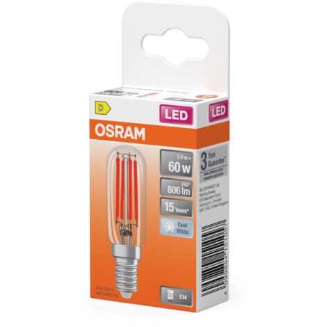 OSRAM SPECIAL T26 FIL 55 petite spéciaLED avec culot E14, forme fine, 4,9W, 730lm, 4000K, lumière blanc froid, bonne émission lumineuse panoramique, longue durée de vie, garantie 3 ans