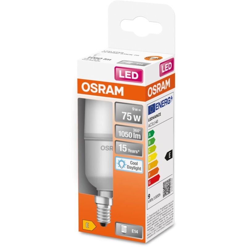 Led Star Classic stick, lampada led smerigliata a forma di bastone per base E14, bianco luce del giorno (6500K), 1050 lumen, sostituzione di