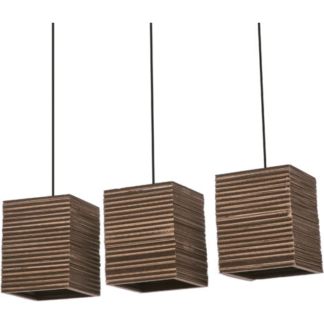 OSRAM Suspension Decor Cardboard Square marron en carton ondulé,3x E27, long. 830 mm, abat-jour en matériau recyclé, durable grâce à sa source lumineuse remplaçable, montage simple